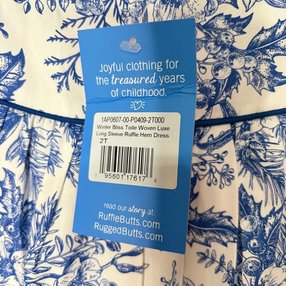 NWT RUFFLE BUTTS Winter Bliss Toile Ruffle Hem Dress, 2T - Picture 9 of 12